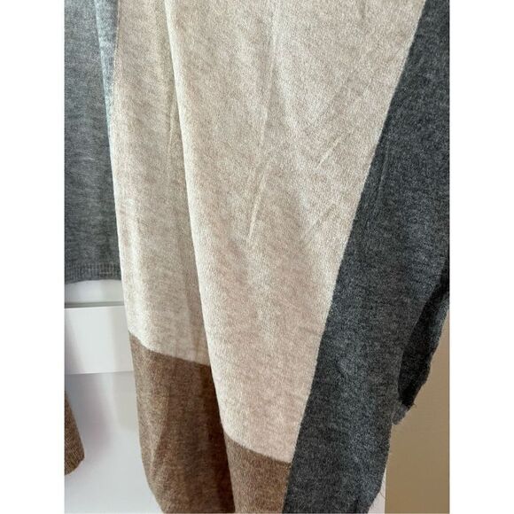 New Cherish Gray Color block Gray Cream Tan Cardigan Shrug Poncho - Picture 4 of 12